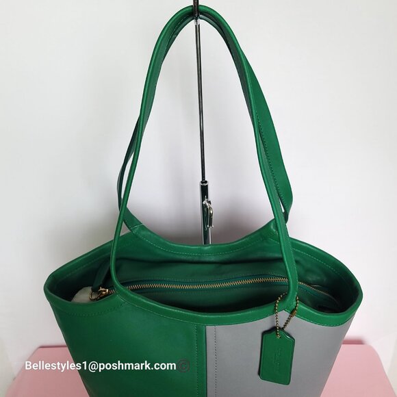COACH Bea Colorblocked Smooth Leather Large Tote -Green Granite multi color ⭐ - Picture 9 of 16